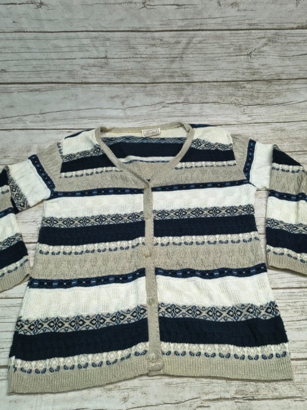 Tradition Made in Canada Blue Cream Nordic Cardigan Sweater Size Medium